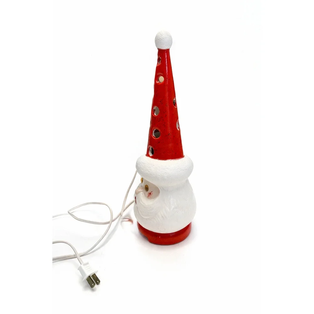 Vintage Ceramic Santa Claus Night Light Red Hat Cutouts Christmas Holiday Lamp